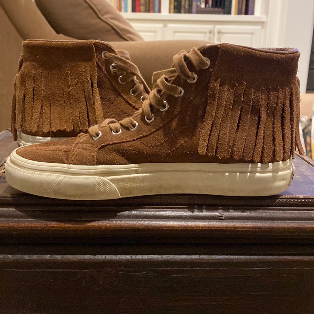 Suede brown fringe vans size 5.5